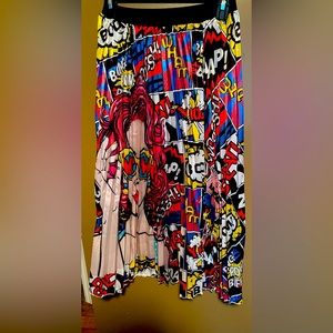 Pop Art Lichtenstein Inspired Pleated Graphic Print Midi Skirt